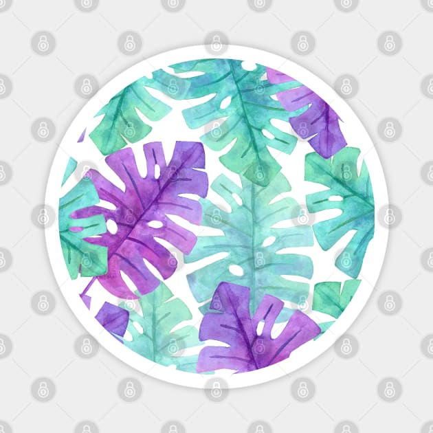 Monstera Plant in Turquoise Green Violet Pattern Magnet by Live Together